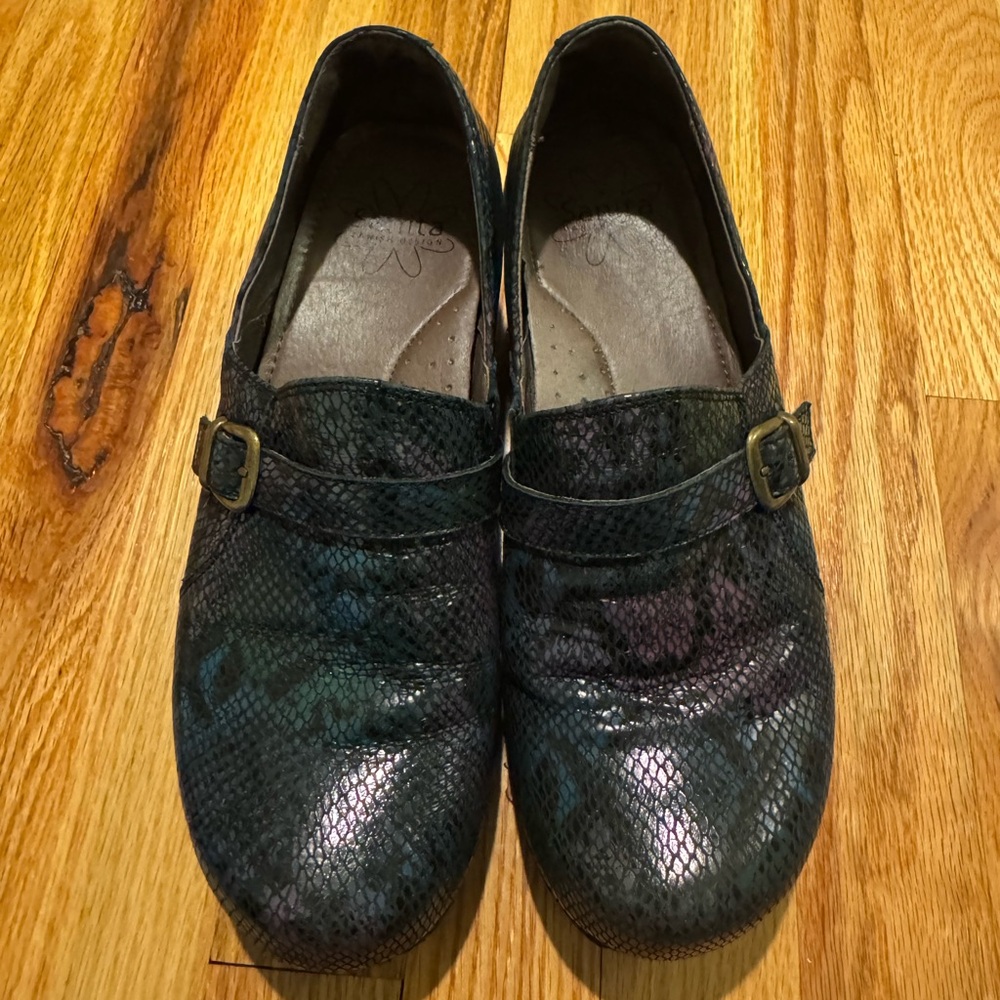 Sanita Black and Blue Snakeskin Pattern Loafers size 40